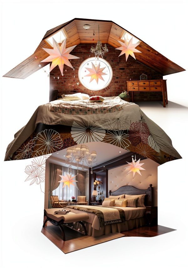 Paper Star Lantern 3PCS Christmas Paper Stars Lampshade 13.78 inch Hanging 3D Christmas Pentagram Lampshade 9 Points Lantern Foldable for Xmas Wedding decoración navideña-4