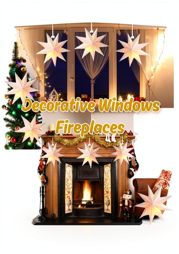Paper Star Lantern 3PCS Christmas Paper Stars Lampshade 13.78 inch Hanging 3D Christmas Pentagram Lampshade 9 Points Lantern Foldable for Xmas Wedding decoración navideña-3