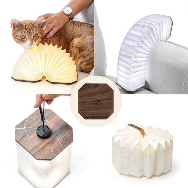 Originality Folding Accordion Lamp, Portable Wooden Desk Lamp, Japanese Gifts, Creative LED Paper Lantern with USB for Home Decoration(Walnut)-6